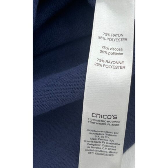 Chicos Womens Navy Long Sleeve Top Size 0 XS Rayon/Polyester Blend - Picture 4 of 5